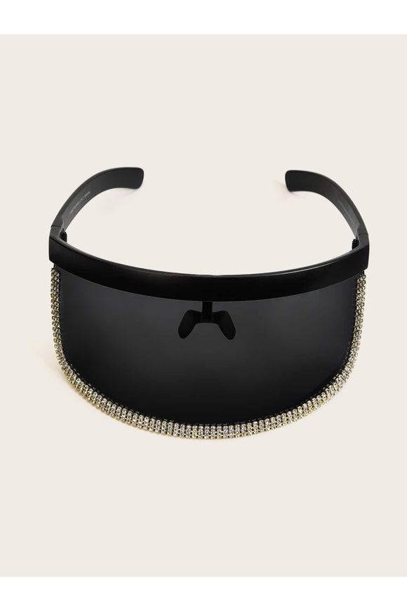 Black/Rhinestone Visor Shield Sunglasses