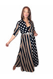 Polka Dot & Stripes Collared Split Maxi Dress